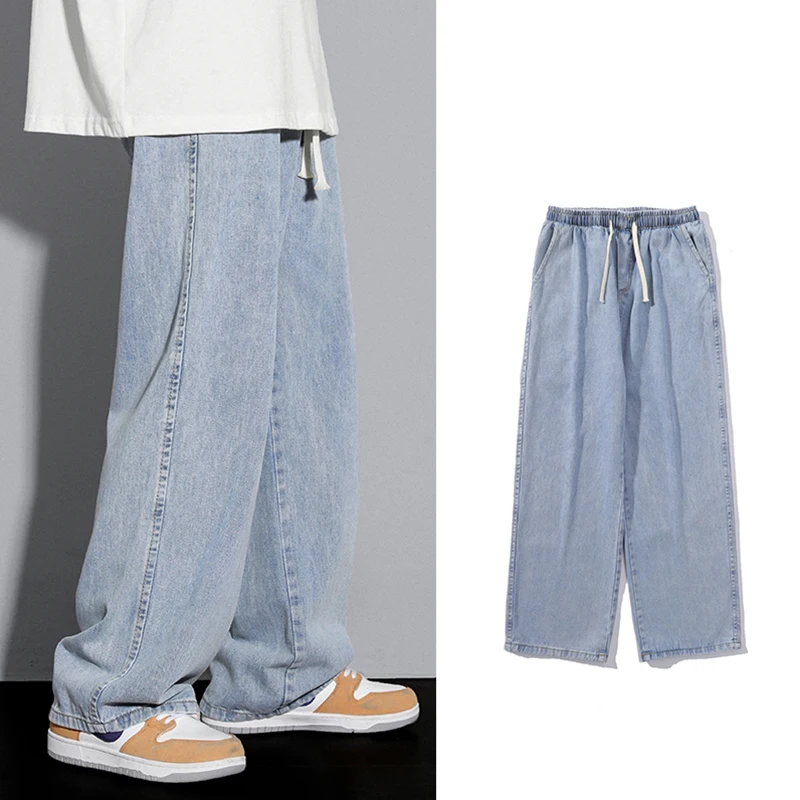 

2023 New Korean Fashion Loose Jeans Classic Straight Straight Baggy Wide Leg Denim Trousers Hip Hop Pants 3XL Black Blue L55