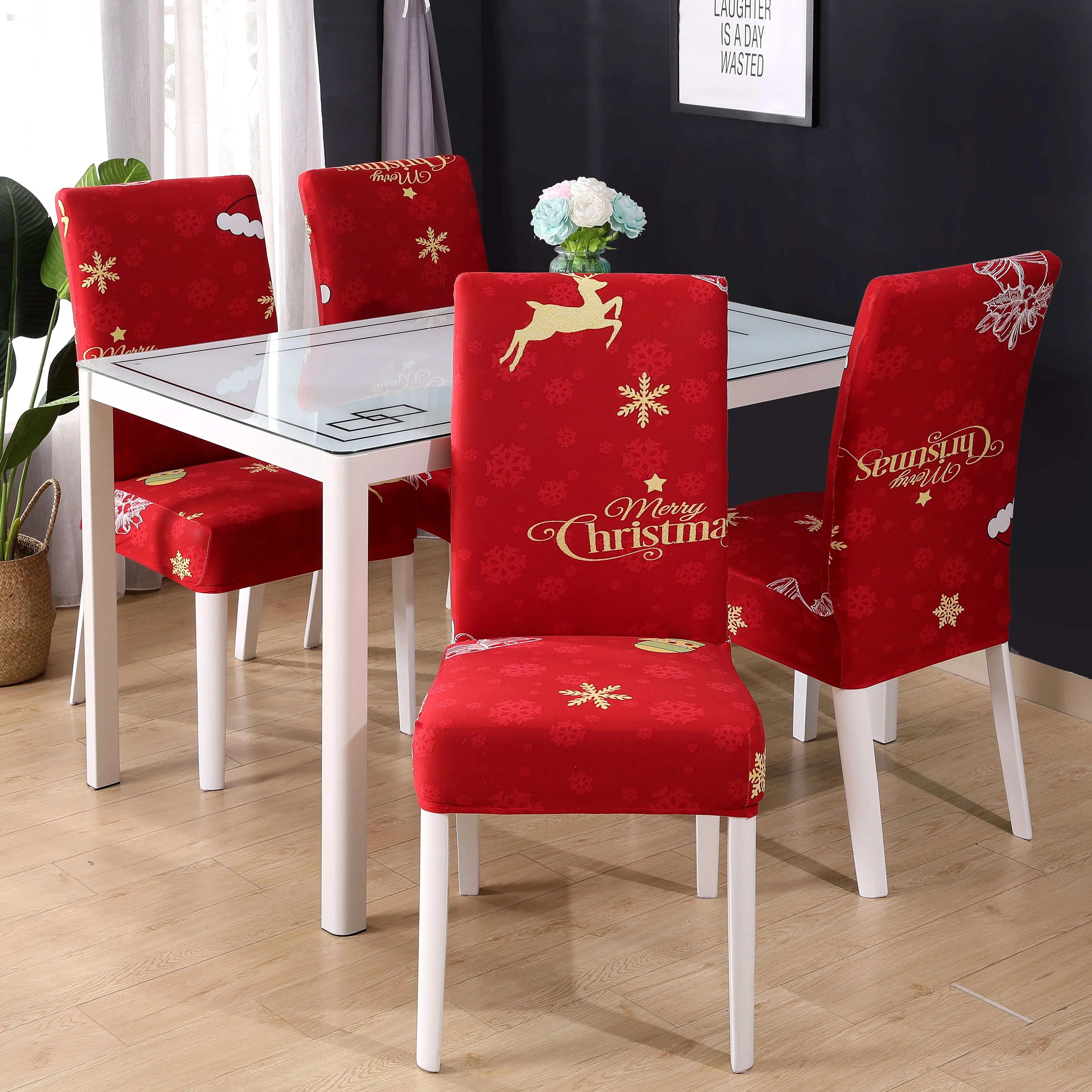 Removable Washable Christmas Decoration Short Dining Chair Covers