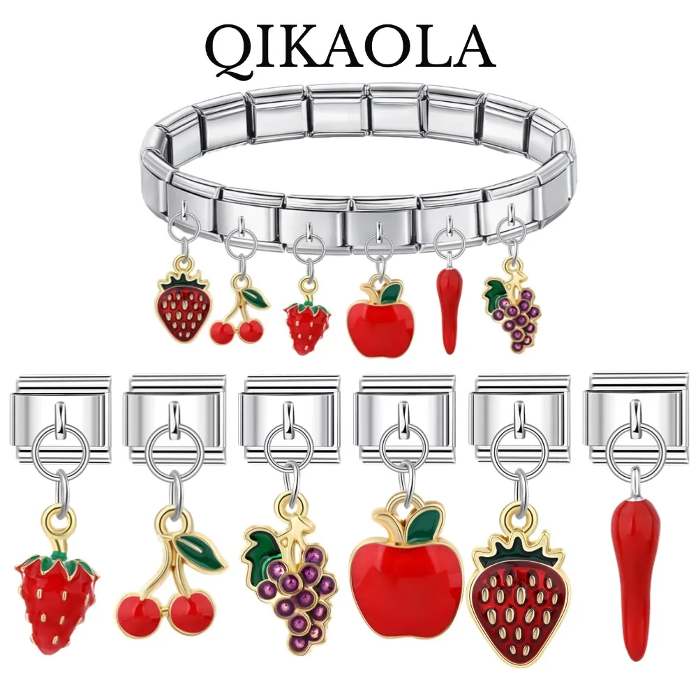 1pc Asymmetrische Kirsche Samen Erdbeere Obst Charme Italienischen Charme Fit 9mm Edelstahl Armband Diy Schmuck Machen