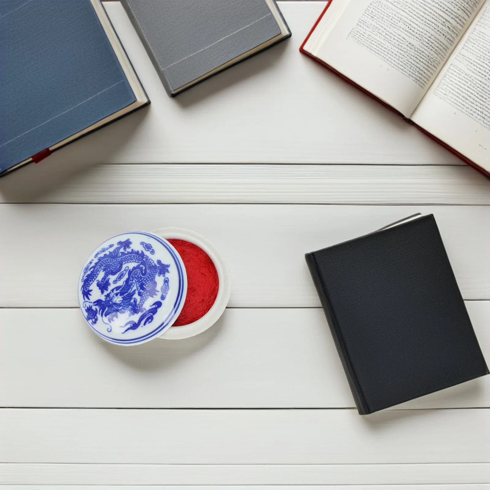 

2Pcs Chinese Style Ink Pad Exquisite Ceramic Sealing Box for Red Ink Paste Storage Retro Calligraphy Painting Supply Bright