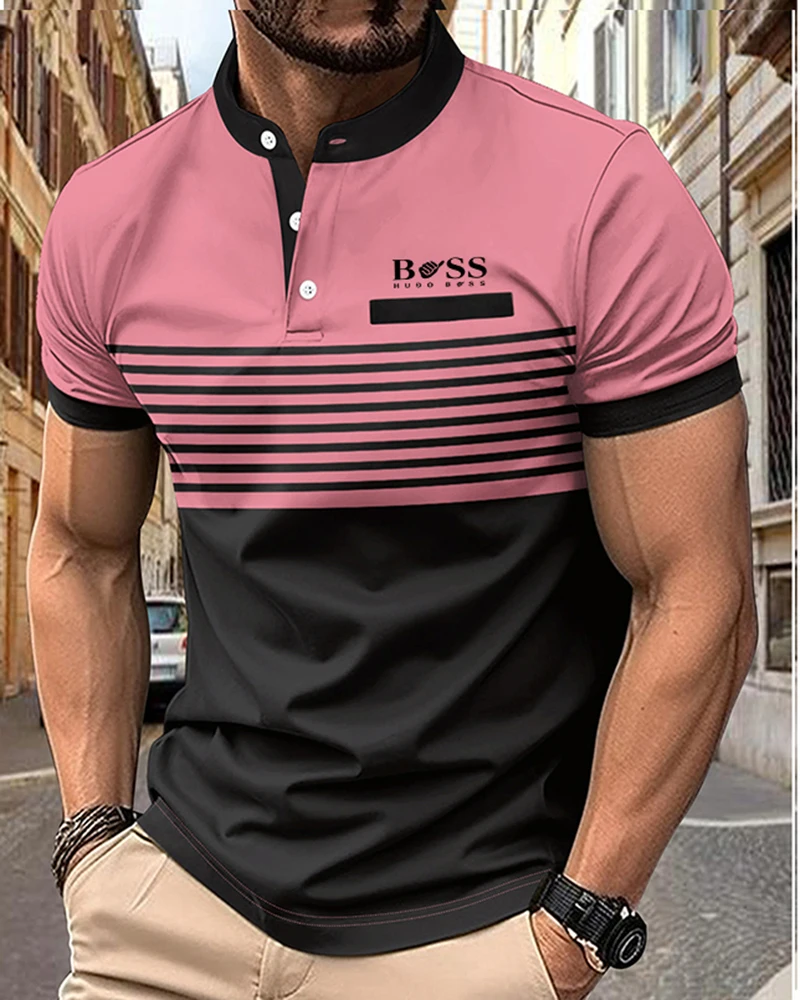 

European American POIO men's contrasting color short summer sleeves fashionable casual simple comfortable loose sports T-shirt