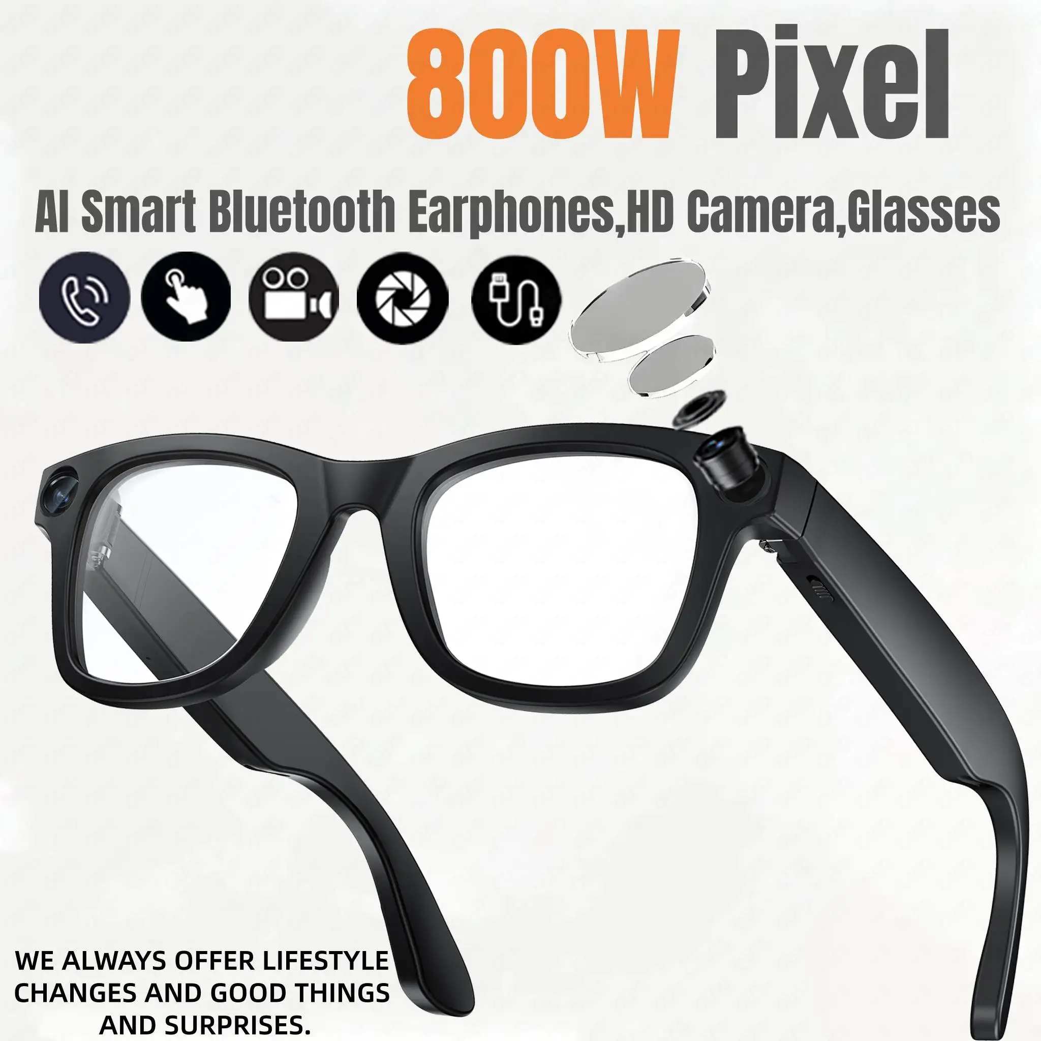 2025 نظارات ذكية AI 800 واط بكسل AI كاميرا تصوير HD صور فيديو مكالمة صوتية ترجمة أجهزة نظارات مقاومة للماء SmartGlasses #1