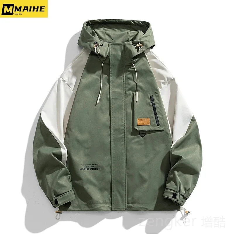Big size jacket men's spring autumn multi-pocket loose Patchwork jacket hooded youth trendy tops Youth clothes 8XL 9XL