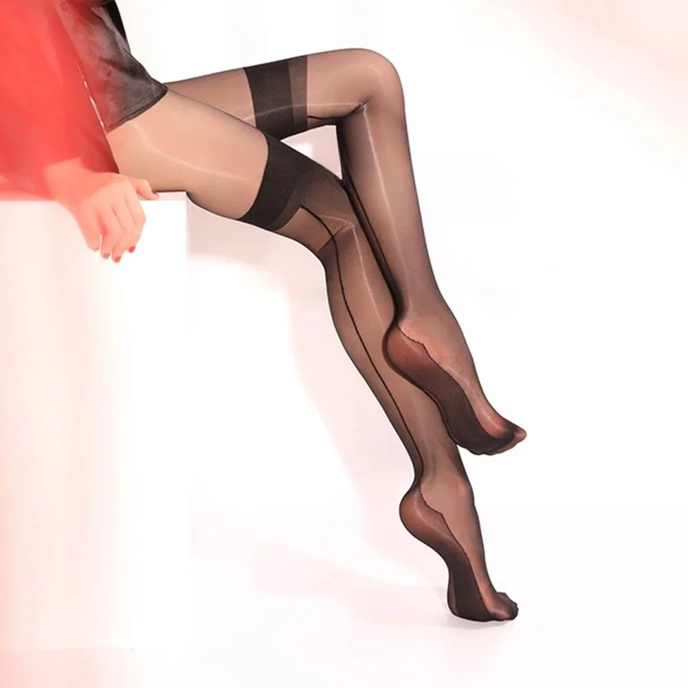 

Womens Shiny Jacquard Fake Long Tube Sexy Stockings Silky Crotchless Pantyhose