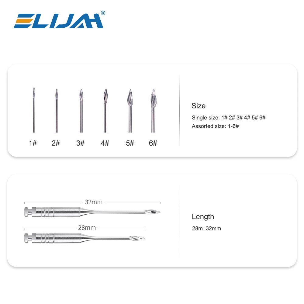 ELIJAH 6 шт./кор. стоматологические ворота, глубокая дрель, двигатель, эндодонтический роторный двигатель 28 мм/32 мм # 1-6 эндофайлов из нержавеющей стали, стоматологический инструмент