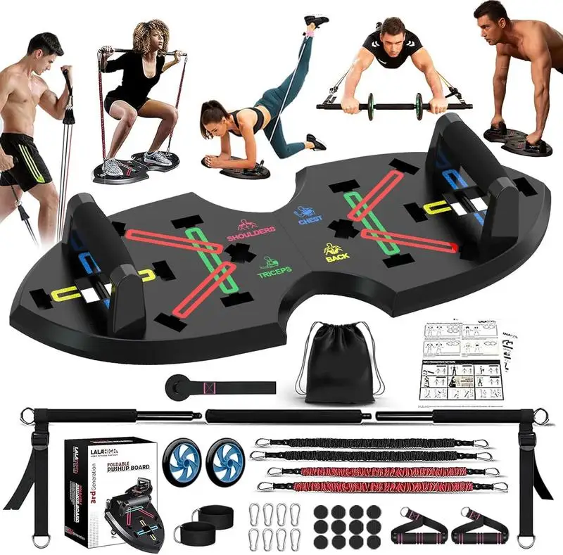 

Foldable Push Up Board Home Gym Set with Resistance Bands, Ab Roller Wheel,19 Fitness Accessories including Fitness Bars Workout