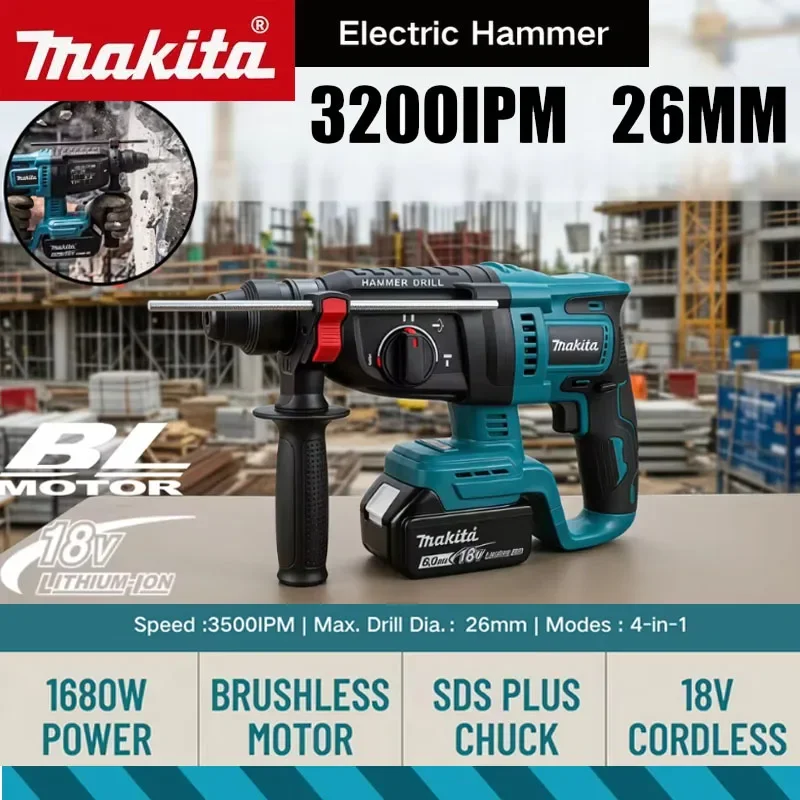 

2026 Makita Compatible 26mm Brushless Cordless Rotary Hammer - 18V Lithium Ion Wireless Electric Hammer Drill（bare Tool）