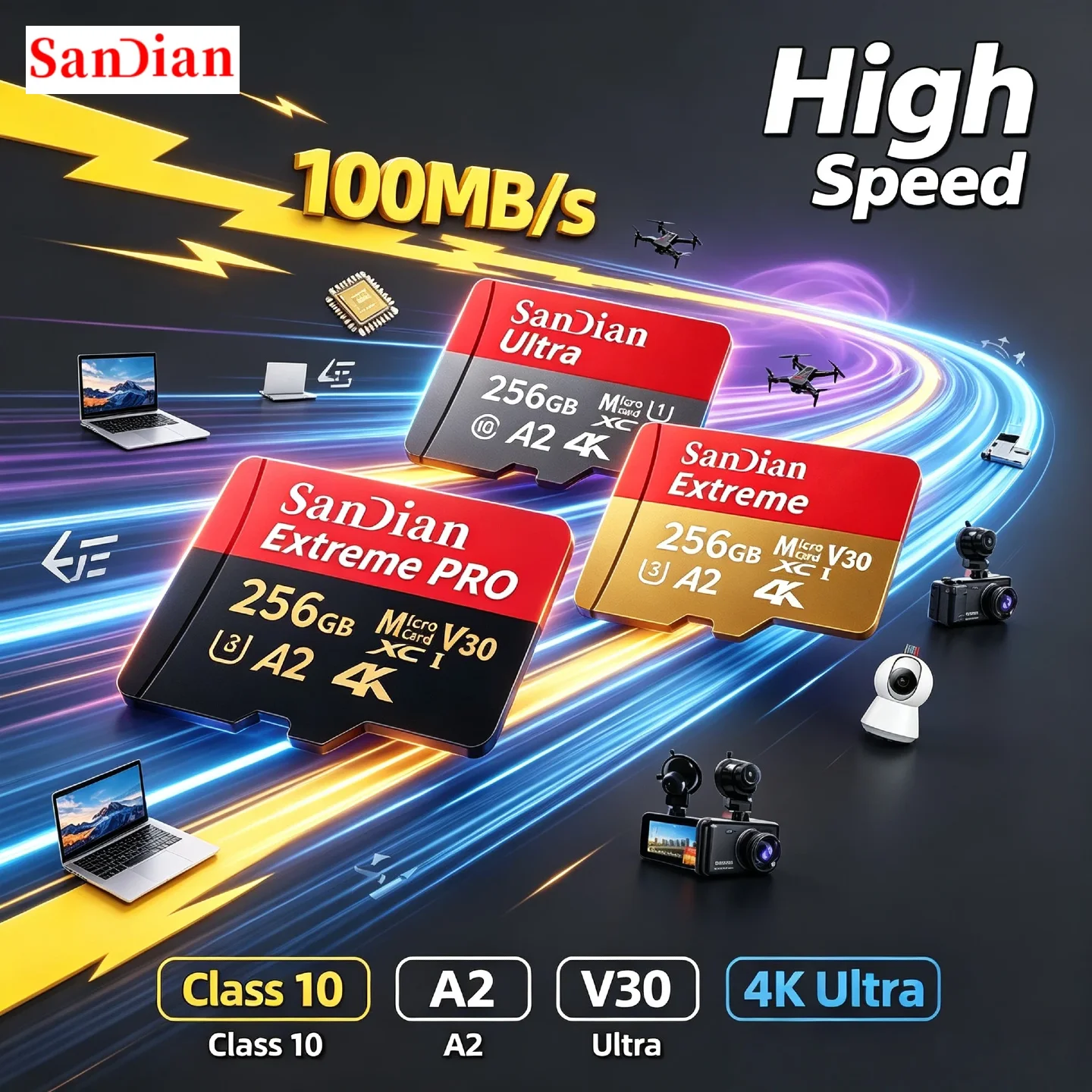 Original 256GB UHS 1 Class 10 High Speed Micro TF Card SD Flash Memory Cards Storage Card for PC Android Multi Device