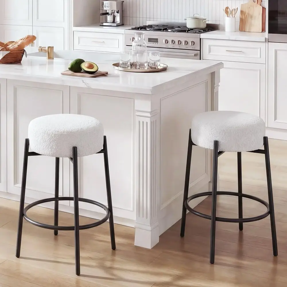 

Backless Counter Stools Set of 2, Modern Swivel Bar Stools with Round Seat amp Metal Legs, 26 Counter Height Chair for Kitchen