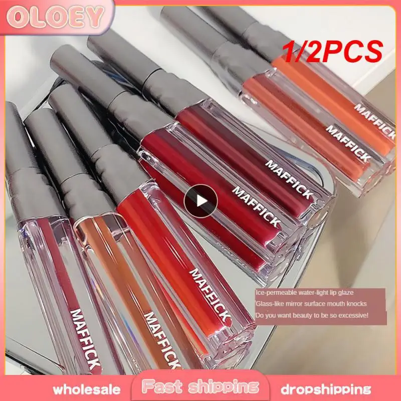 1/2PCS Lip Glaze 8 Color Long Lasting Waterproof Mirror Water Lipgloss Moisturizing Cosmetics Lip Pigment Non-stick Cup