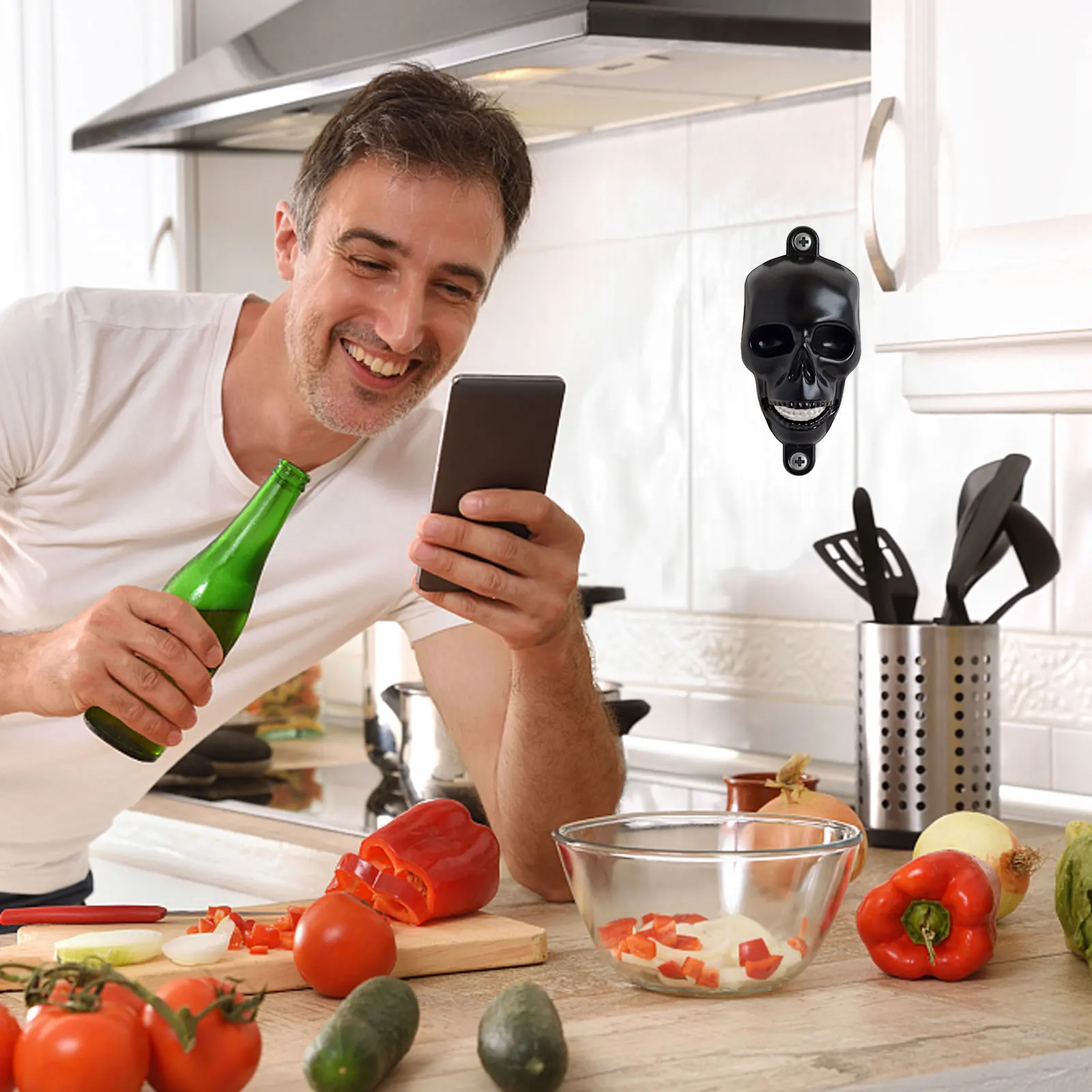 

2pcs Skull Bottle Opener Zinc Alloy Wall Mounted Beer Lid Lever Party Halloween Gift Multi Functional Can Opener Bar Home Decor