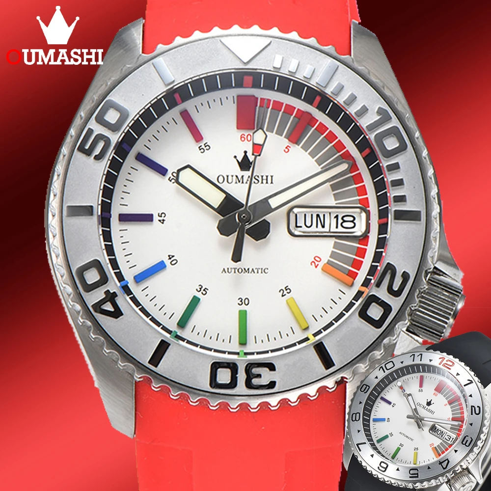 OUMASHI SKX007 Rainbow Scale Men's Automatic Mechanical Watch NH35 Stainless Steel Luminous Sapphire Glass Waterproof 10bar