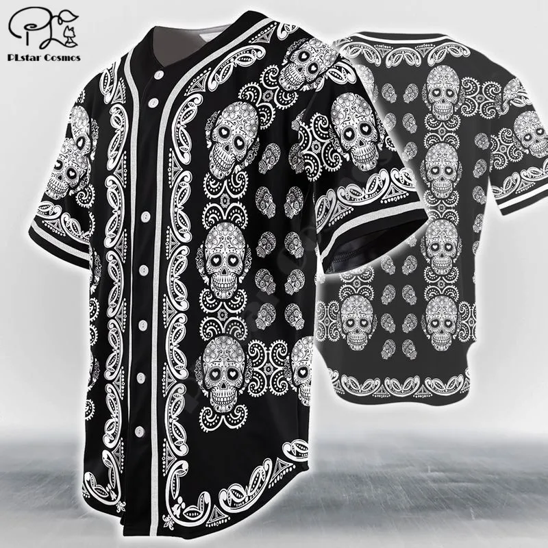 

PLstar Cosmos Baseball Jersey Shirt All Over Print Pattern Color Skull Head Baseball Jersey Shirt Us Size Love Skull Gift