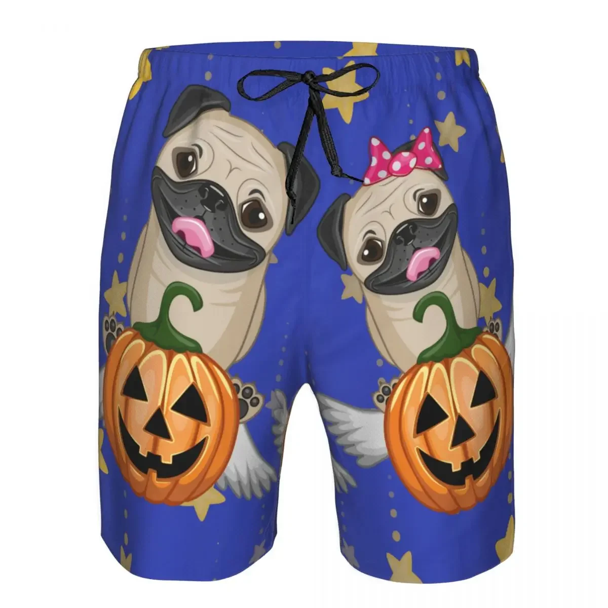 

Halloween Pug Dogs With Pumpkins Quick Dry Swimming Shorts For Men Swimwear Swimsuit Swim Trunk Bathing Beach Wear