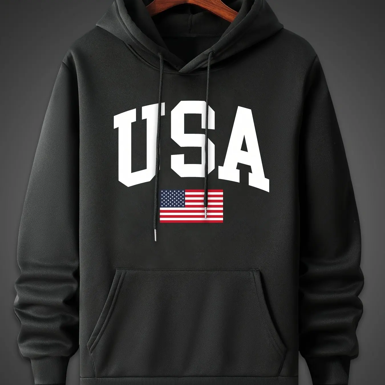

2026 Мужская осенне-зимняя модная повседневная толстовка с капюшоном, простой принт с американским флагом, удобная толстовка с капюшоном и длинными рукавами