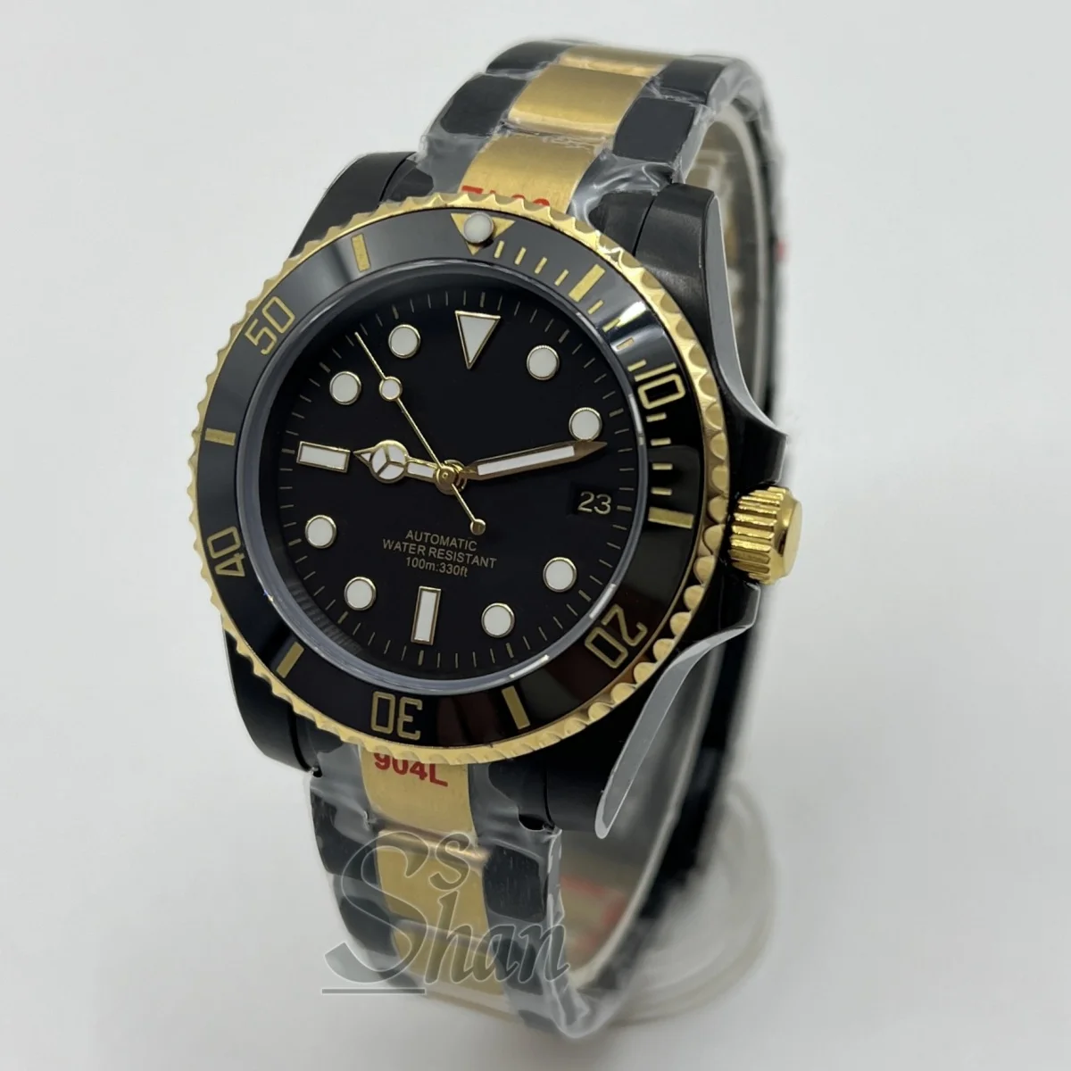 NH35 PT5000 40mm ツートンゴールド メンズ高級ダイビングウォッチ サファイアガラス セラミックベゼル ステンレススチールブレスレット 防水