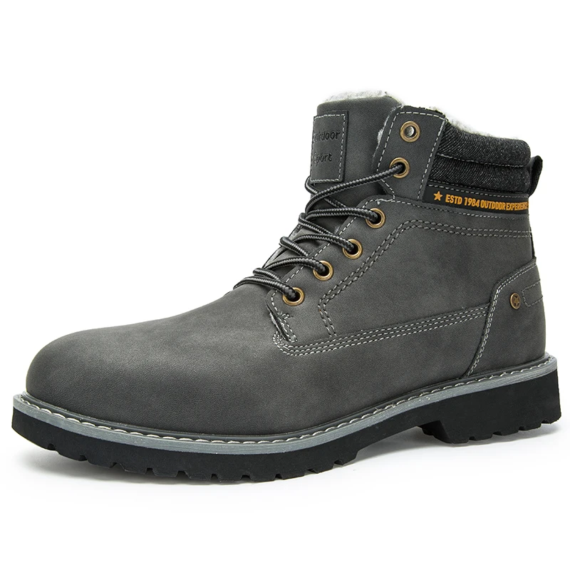 Botas de invierno de piel auténtica para hombre, botines cálidos de piel gruesa, calzado de trabajo, botas de nieve impermeables, talla grande 40-46