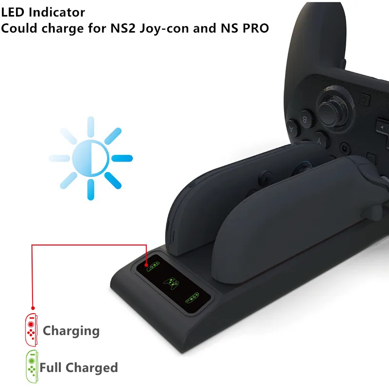 3 في 1 جهاز شحن محطة مهد لنينتندو سويتش 2 NS2 Joy-con Switch 2 Pro تحكم شاحن مؤشر LED لإمداد الطاقة #6