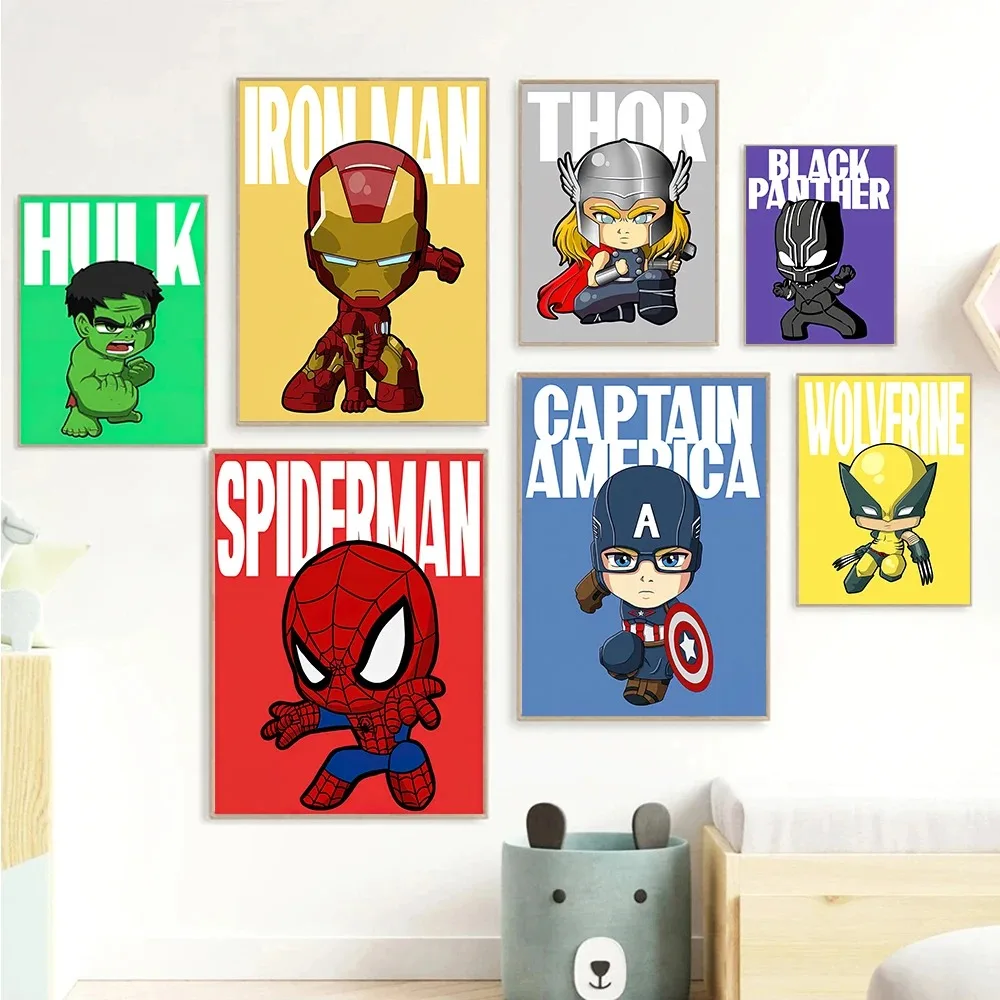 Miniso Wunder Wand kunst Poster Spiderman Iron Man Rächer Superheld Disney Kinderzimmer Dekor Cartoon Leinwand Malerei Bild druc