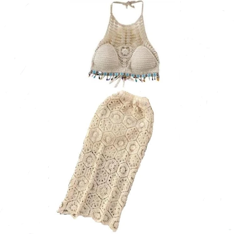 women summer crochet sets holiday beach sea wear crochet skirts set