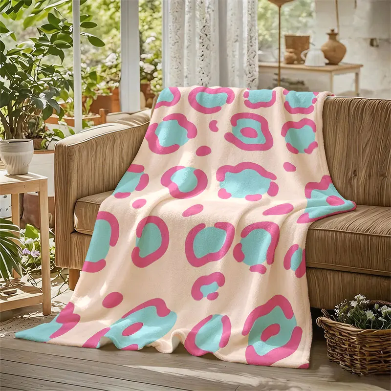 Candy Leopard Print Flannel Blanket Warm Soft Halloween Christmas Decorative Couch Warm Cozy All-Season Gift