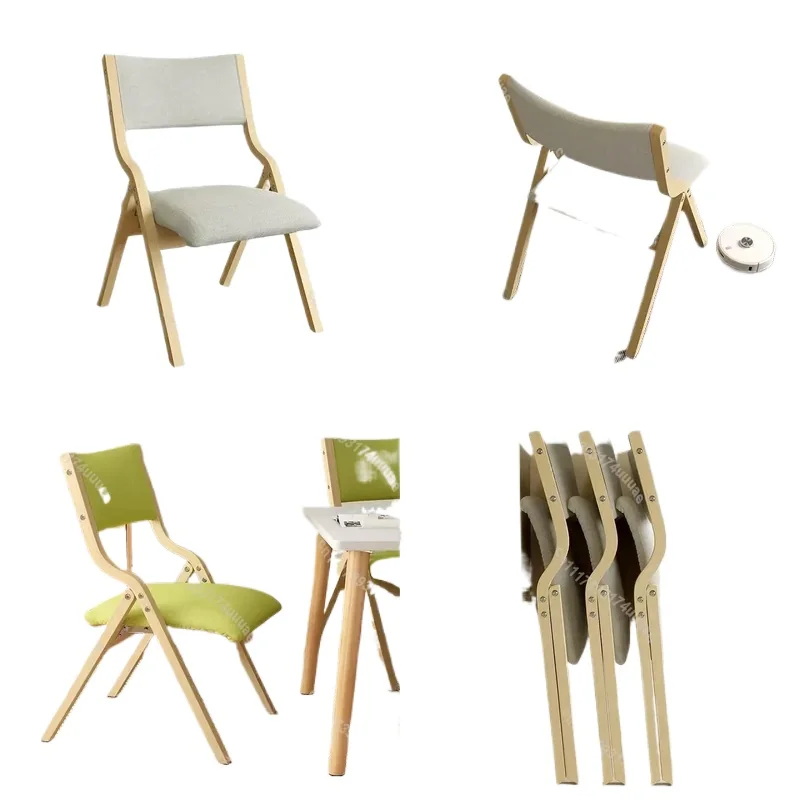Foldable Solid Wood Chair Retro Home Backrest Stool Multifunctional Dining Office Computer Seat Space Saving Furniture