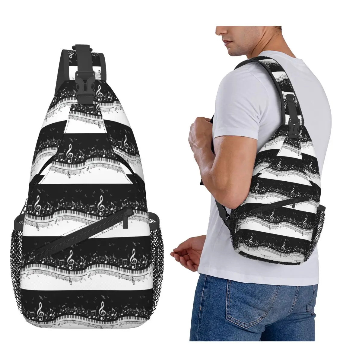 

Абстрактные клавиши фортепиано с музыкальными нотами, нагрудная сумка, мужской рюкзак через плечо на слинге, нагрудная сумка, дорожный походный рюкзак, сумка на плечо