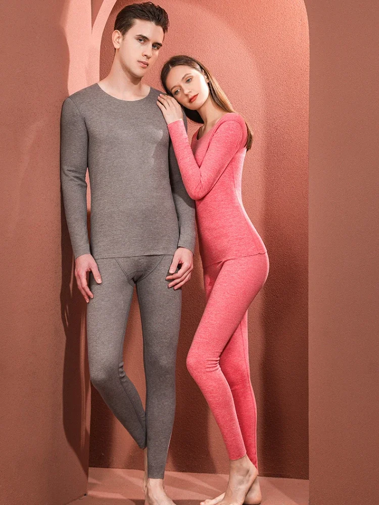 Two Piece Set Couple Lingerie Thermal Underwear Men AB Surface Fall Clothes and Pants Set of Women Non-marking Bottoming Shirt