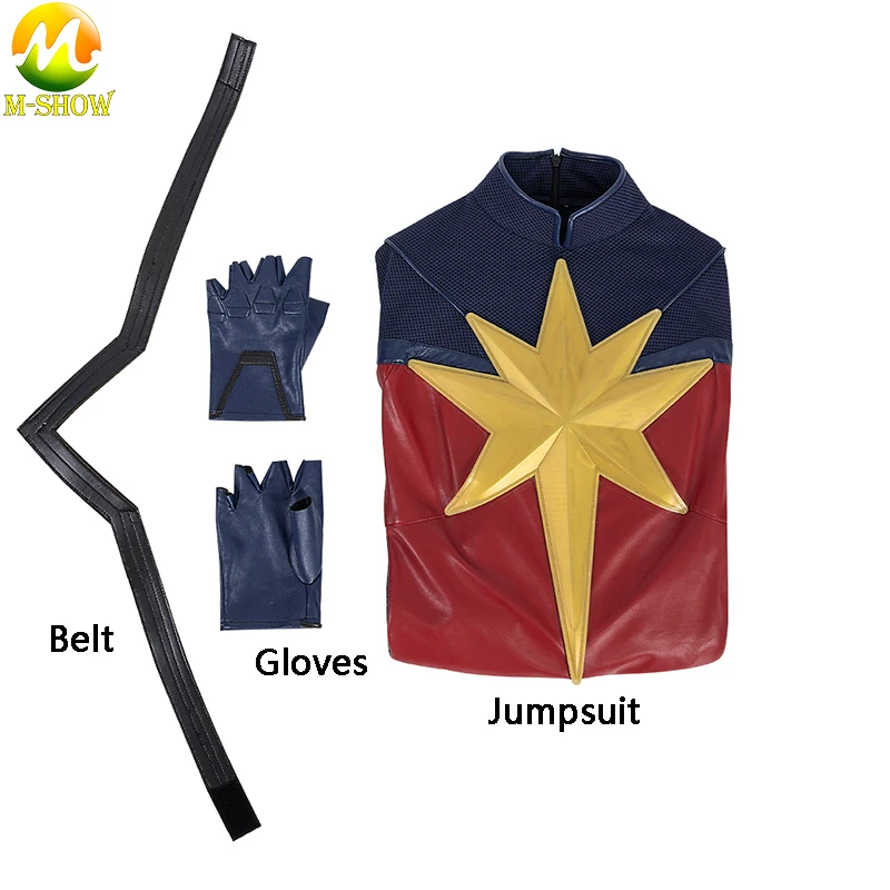 Captain Carol Cosplay Costume Heroine Carol Danvers Jumpsuit Set Superhero Outfit Halloween Masquerade Party Leather Suit