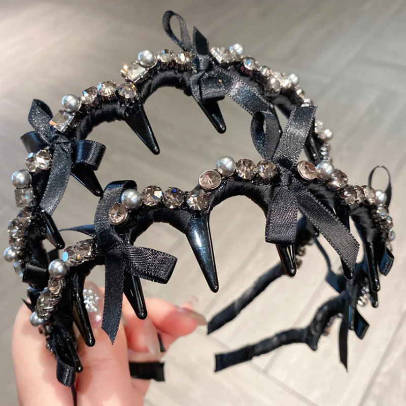 

luxury Water Diamond Wave Headband for Women Toothed Anti Slip Hairpin Korean Style Sweet Bow Hair Hoop Girls Hair Accessories