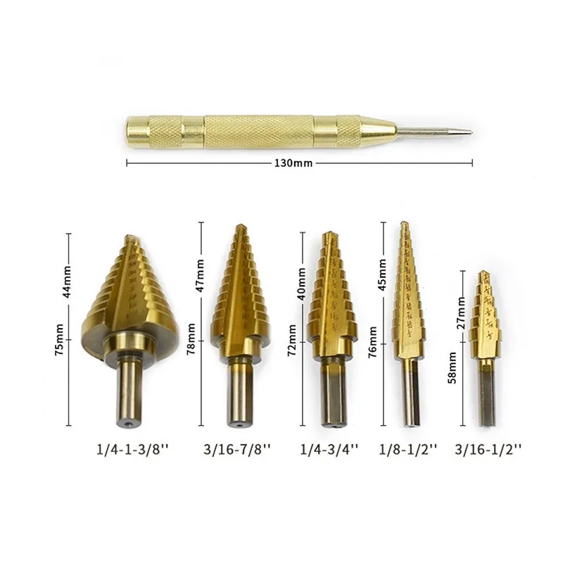 5Pcs Cobalt Step Drill HSS 4241 High Speed Steel Drill Titanium Cone Drill Drill Bit Step Drill Optional Aluminum Housing