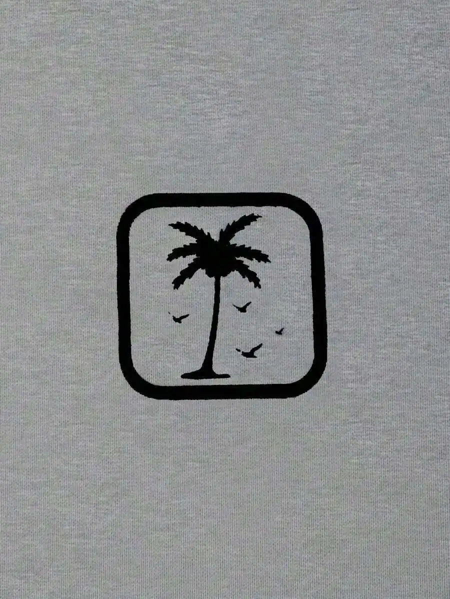 

Mens Palm Tree Print Round Neck Short Sleeve Casual T-Shirt