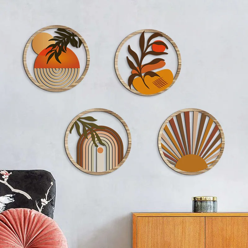 

YFY hollow wall decoration round 4-piece wooden handicraft hanging decoration