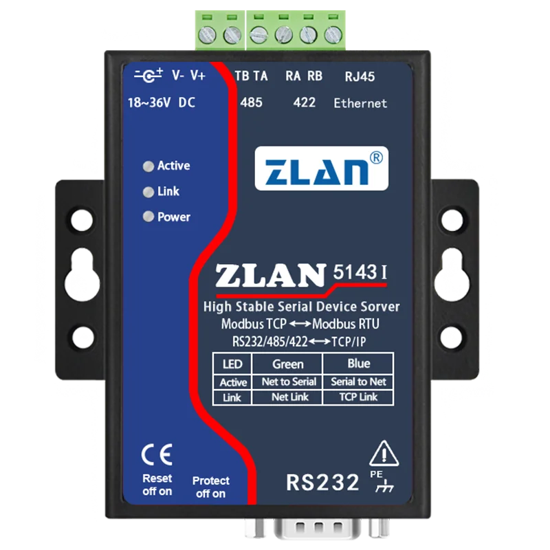 

Модуль шлюза Modbus с защитой от молниеза и защитой от помех rtu к tcpRS232/422/485 к Ethernet ZLAN5143I