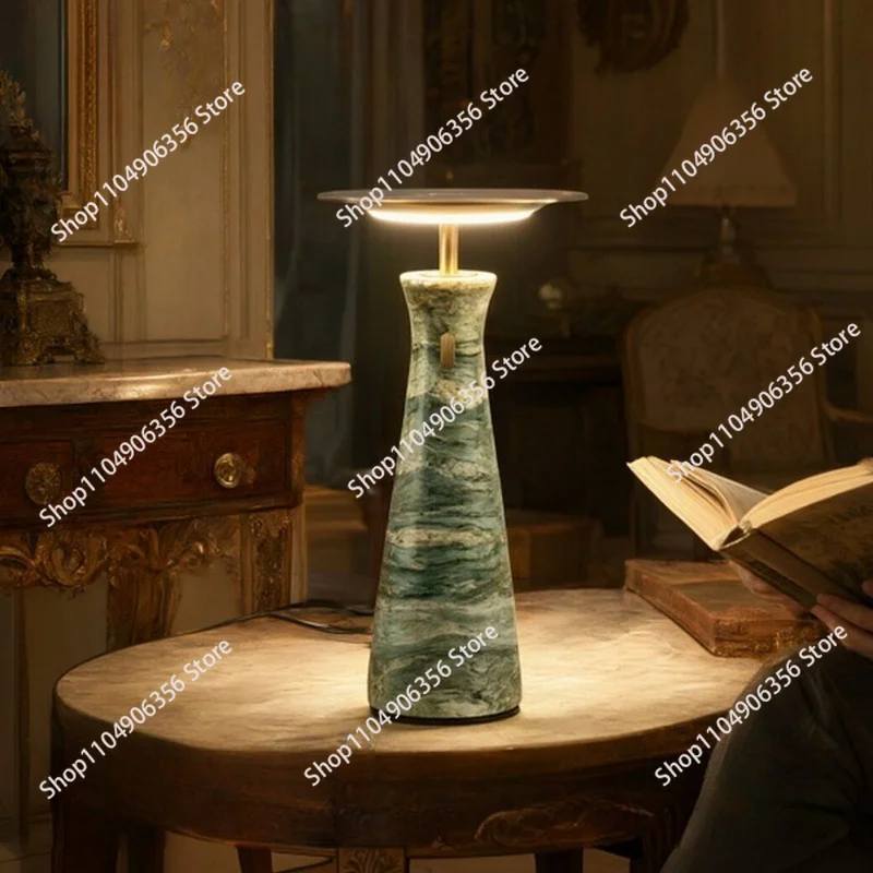 Marble Art Desk Lamp High‑End Decorative Reading Lamp Eye‑Protection Night Light for Living Room Sofa Side Bedroom Study