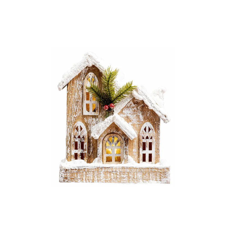 Nordic Wooden Snow House Cottage Faux Snow Roof Tabletop Village Scene Window Display Shelf Decor Winter Holiday Centerpiece