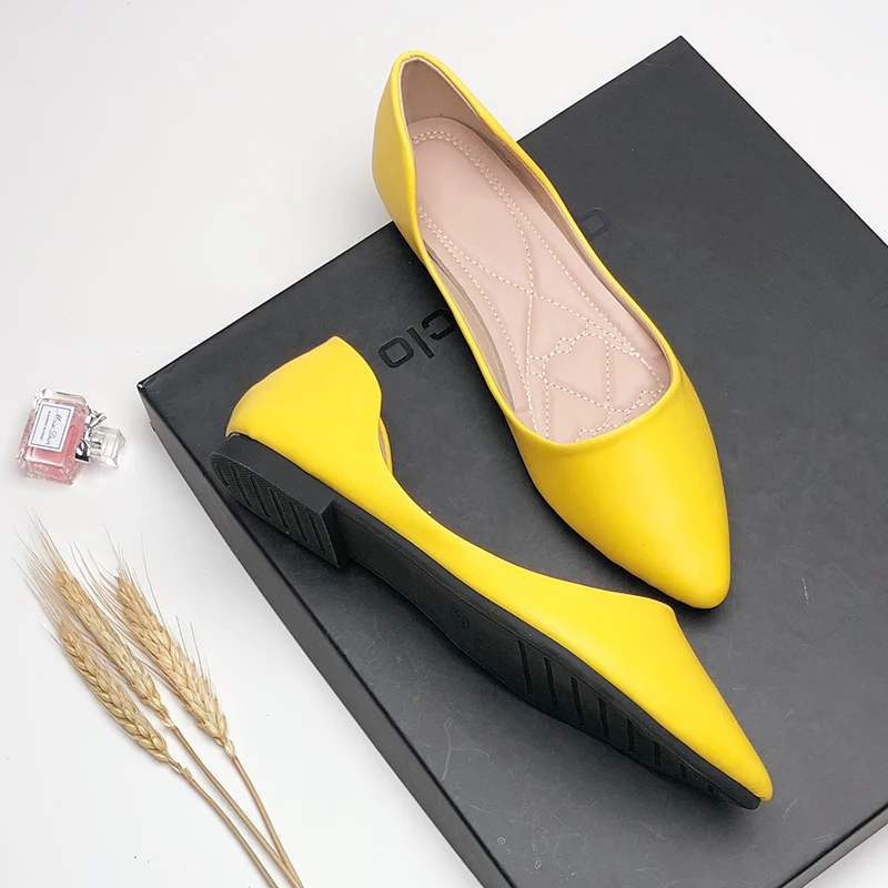 Women Flats Soft Soles Leather Pointed Toe Candy Color Boat Shoes Scoop Shoes for Ladies Lemon Yellow Cyan Black Flats Comfort