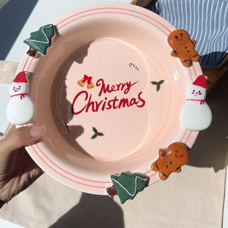 8inch Christmas Tree Style Disc,Household Cartoon Gingerbread Man Dim Sum Dish Plate,Cute Girlish Heart Straw Hat Bowl Tableware