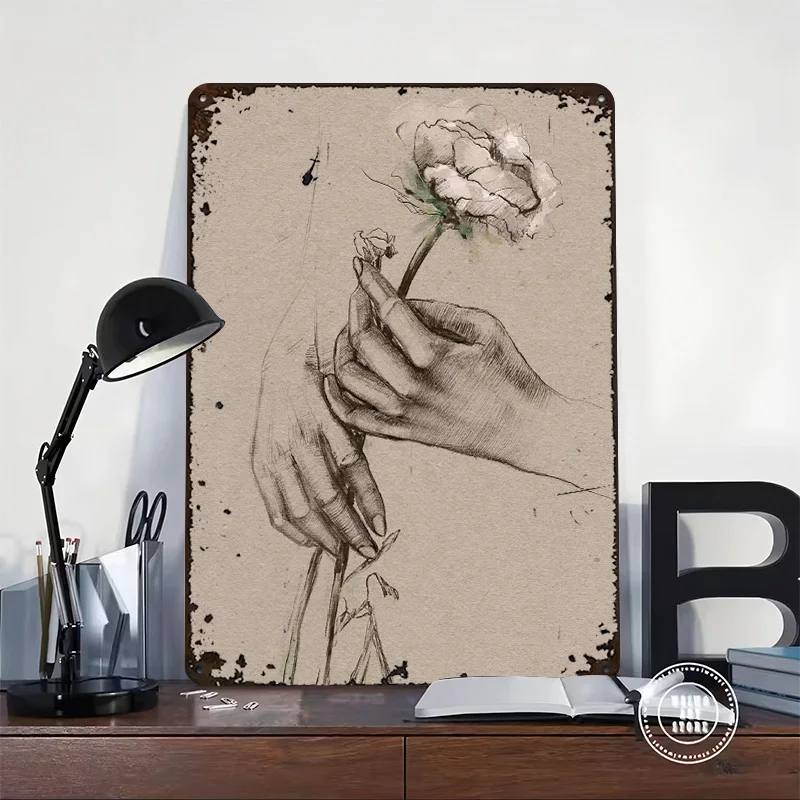 White Rose 3D Texture Metal Poster Customized Wall Art Tin Sign Gift for Mancave Gaming Room Decoration Cozy Home Decorations