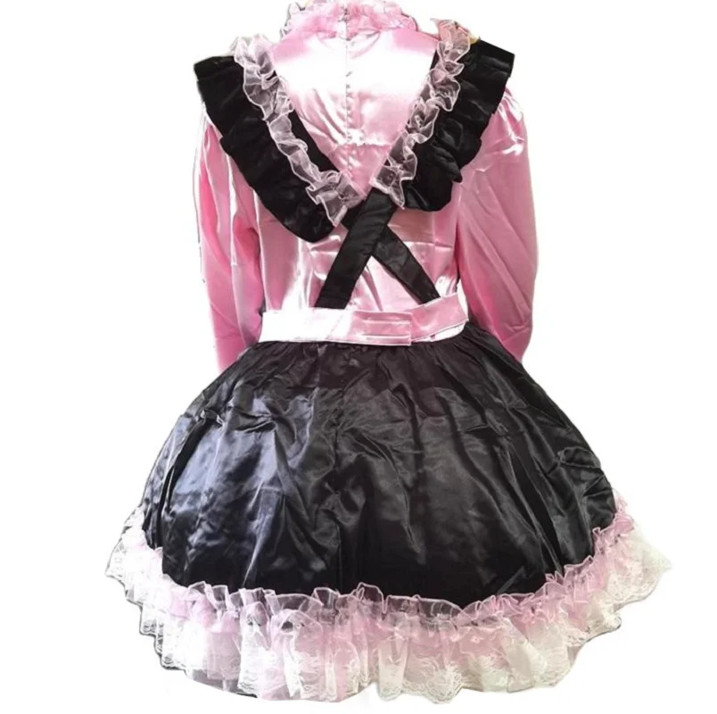 Adult Giant Baby Sexy Girl Pink Black Color Matching Long Sleeved Sissy Dress Japanese Maid Role-playing Custom Lockable