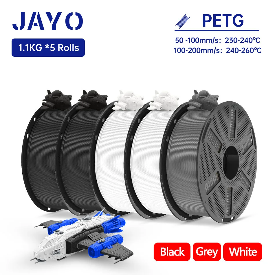 JAYO PETG 3D Printer Filament 1.75MM 5Rolls 3D Printer PETG for FDM 3D Printing Material 1.1KG/Roll image 3