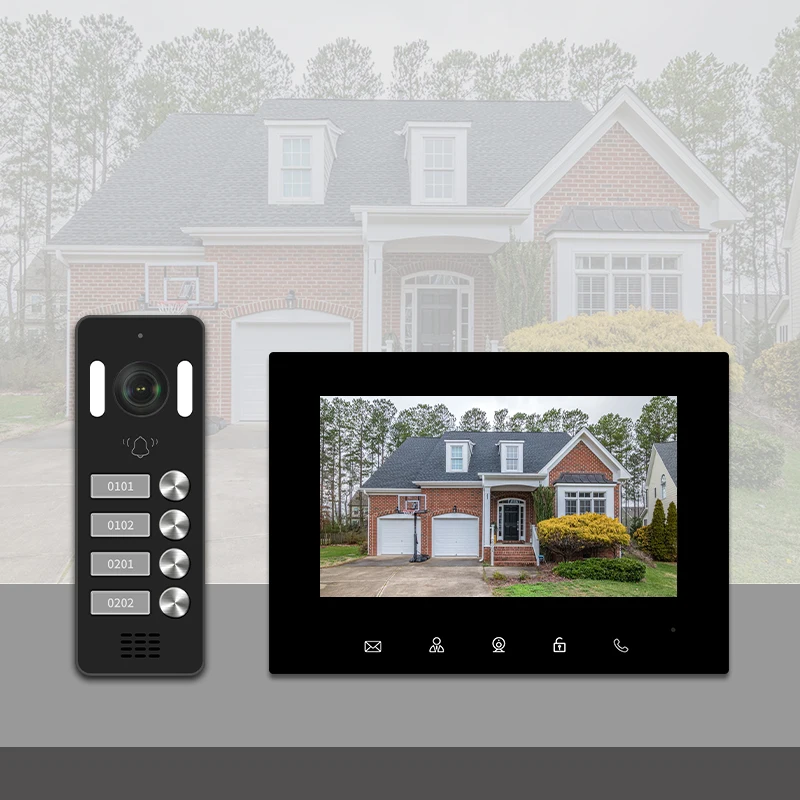 Wired Home Video Intercom for Multi Apartment 4 Units Visual Door Phone 7 Inch Monitors 4 Buttons Doorbell Remote Access System