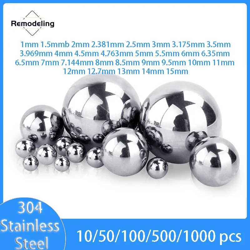 10~1000pcs 304 Stainless Steel Balls 1/1.5/2/2.381/2.5/3/3.5/4/4.5/5~15mm Solid Smooth Bearing Steel Ball Spherical Bead Ball