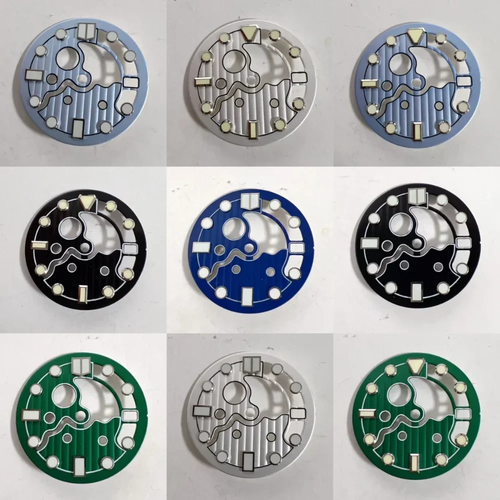 New for 28.5mm Vertical Texture Hollow Skeleton Watch Dial for NH35/NH36 Automatic Movement Mod Parts with Green Lume Dial Face