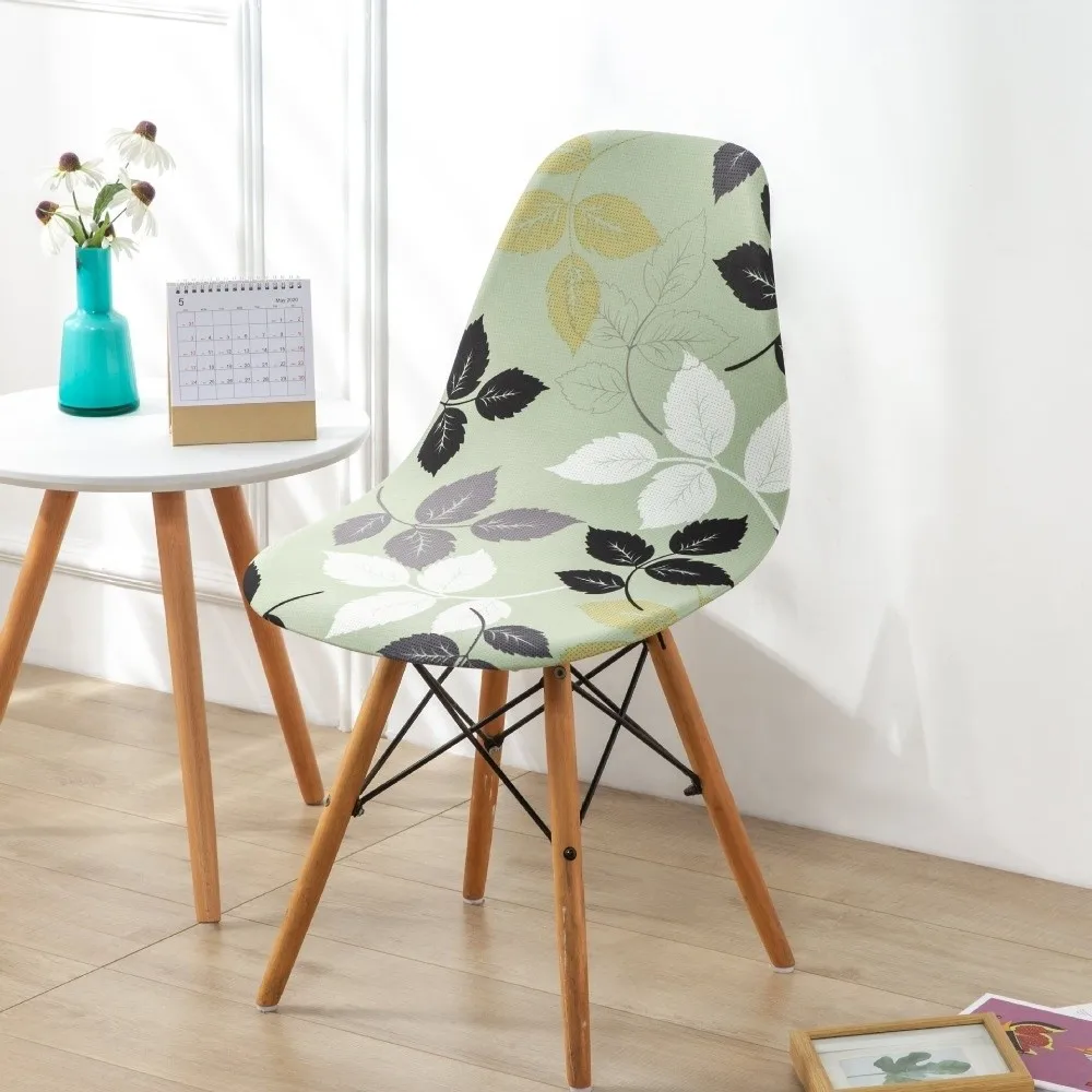 High Elasticity Scandinavian Chair Cover Removable Washable Short Back Chair Cover Printed Dining Seat Cover