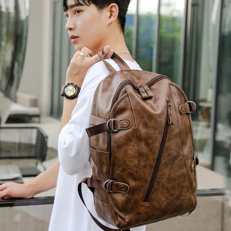 soft leather backpack business bag men leather fashion 2023 large-capacity backpack schoolbag male casual school students bag