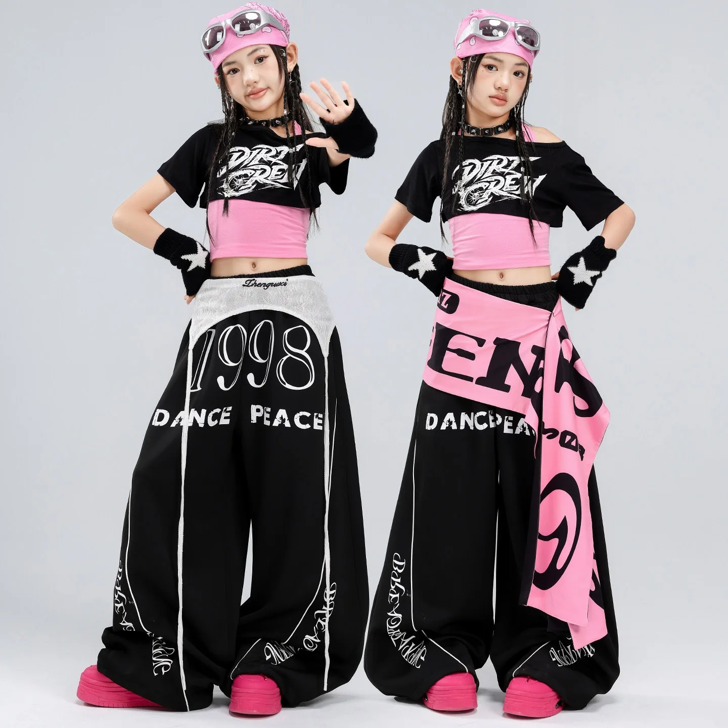 Girls K-pop Black Pink Crop Top Hip Hop Top Street Dance Loose Pants Jazz Costume Child Clothes Sets Kids Girl Group Streetwear