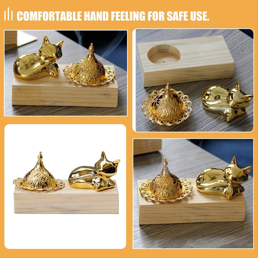 

1Set Chinese Style Wooden Metal Incense Burner Aromatherapy Holder for Desktop Home Office Cone Holder Decorative Censer