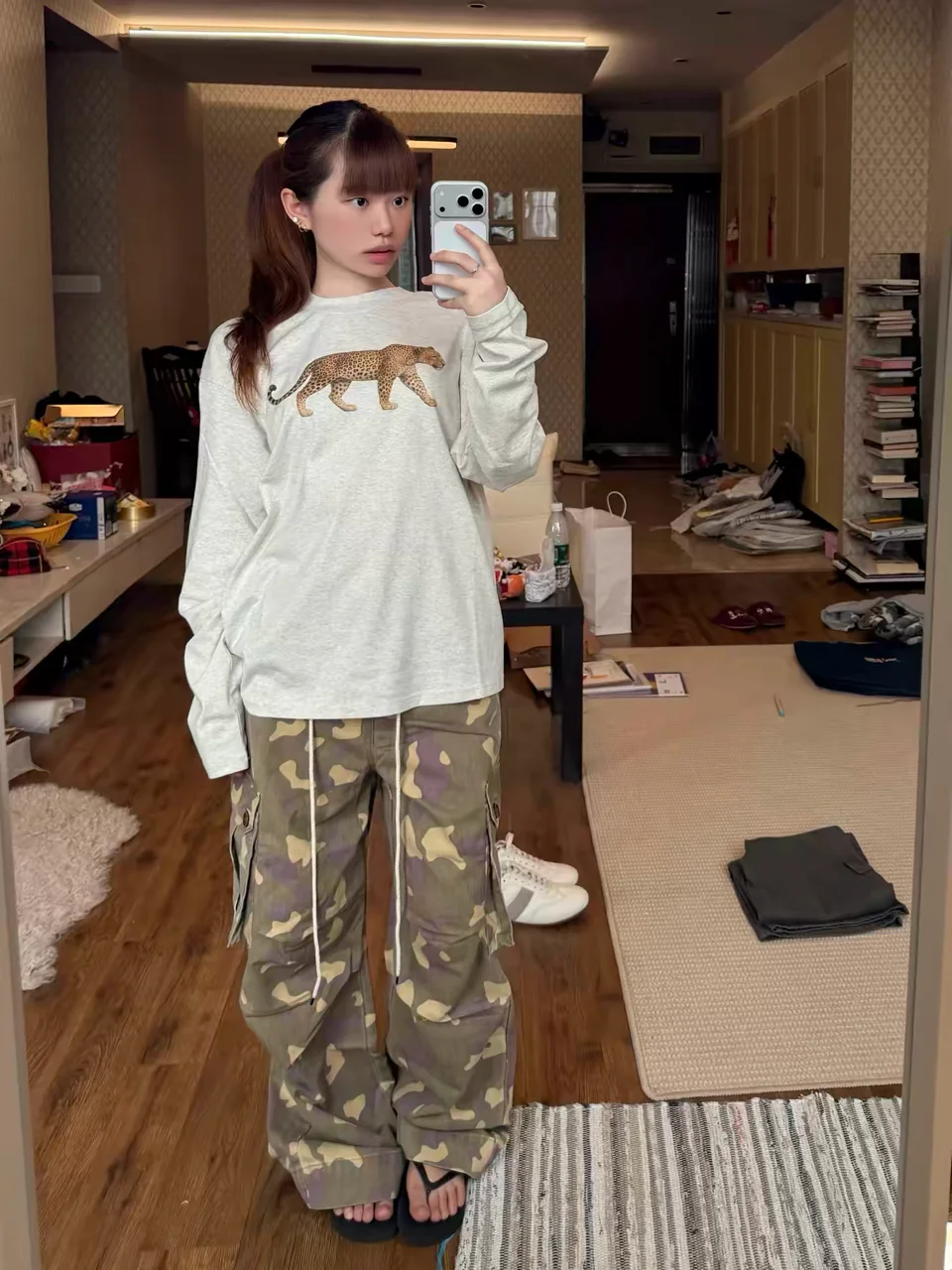 American Style Loose Fit Long Sleeve Pure Cotton Grey T-Shirt Women's Autumn Casual Lazy Style Single Piece Upper Wear