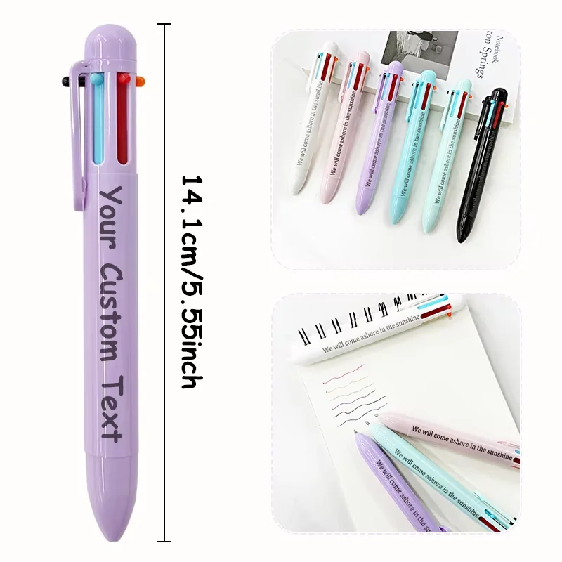 48pcs Customizable Logo 6-in-1 Multicolor Ballpoint Pens Set Plastic Pens for School Office Bulk Colorful Writing Tools